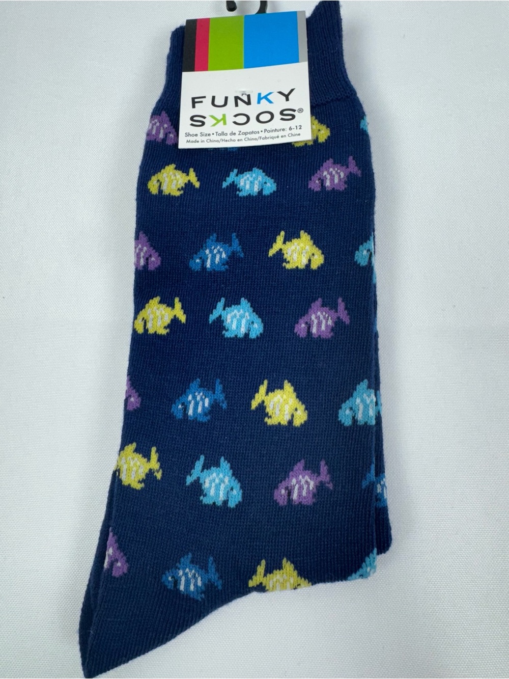 Funky Socks CK Mens Crew Socks Casual Dress Blue Fish Koi Size 10-13 NEW